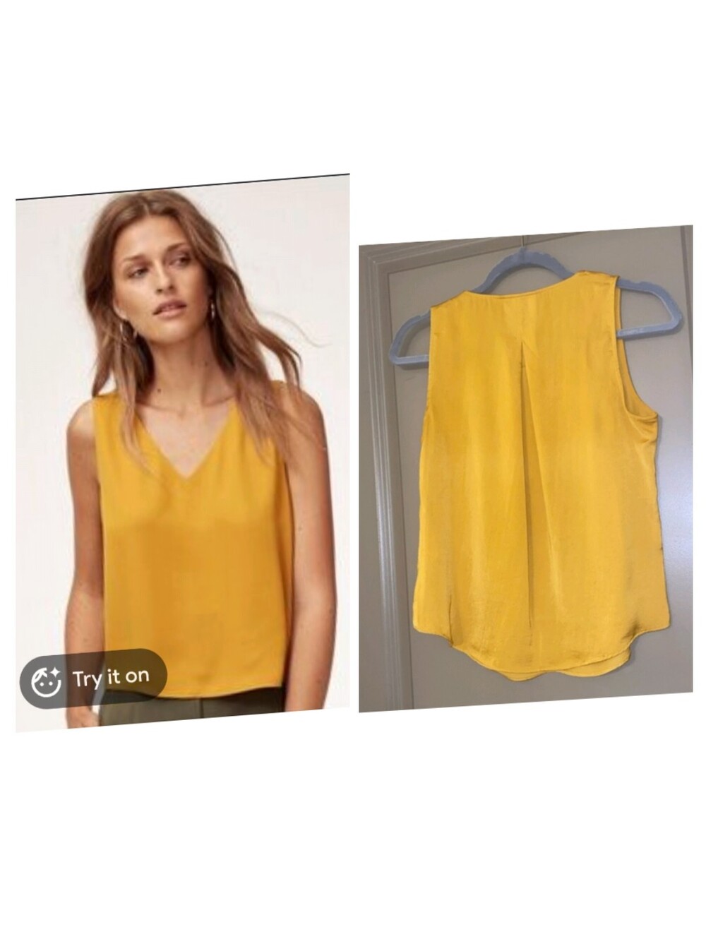 Banana Republic Yellow V-Neck Sleeveless Silk Camisole
